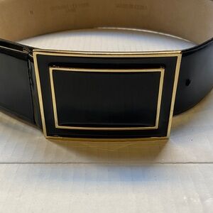 Vintage Oscar Black Belt with Gold Metal Buckle Sz M
